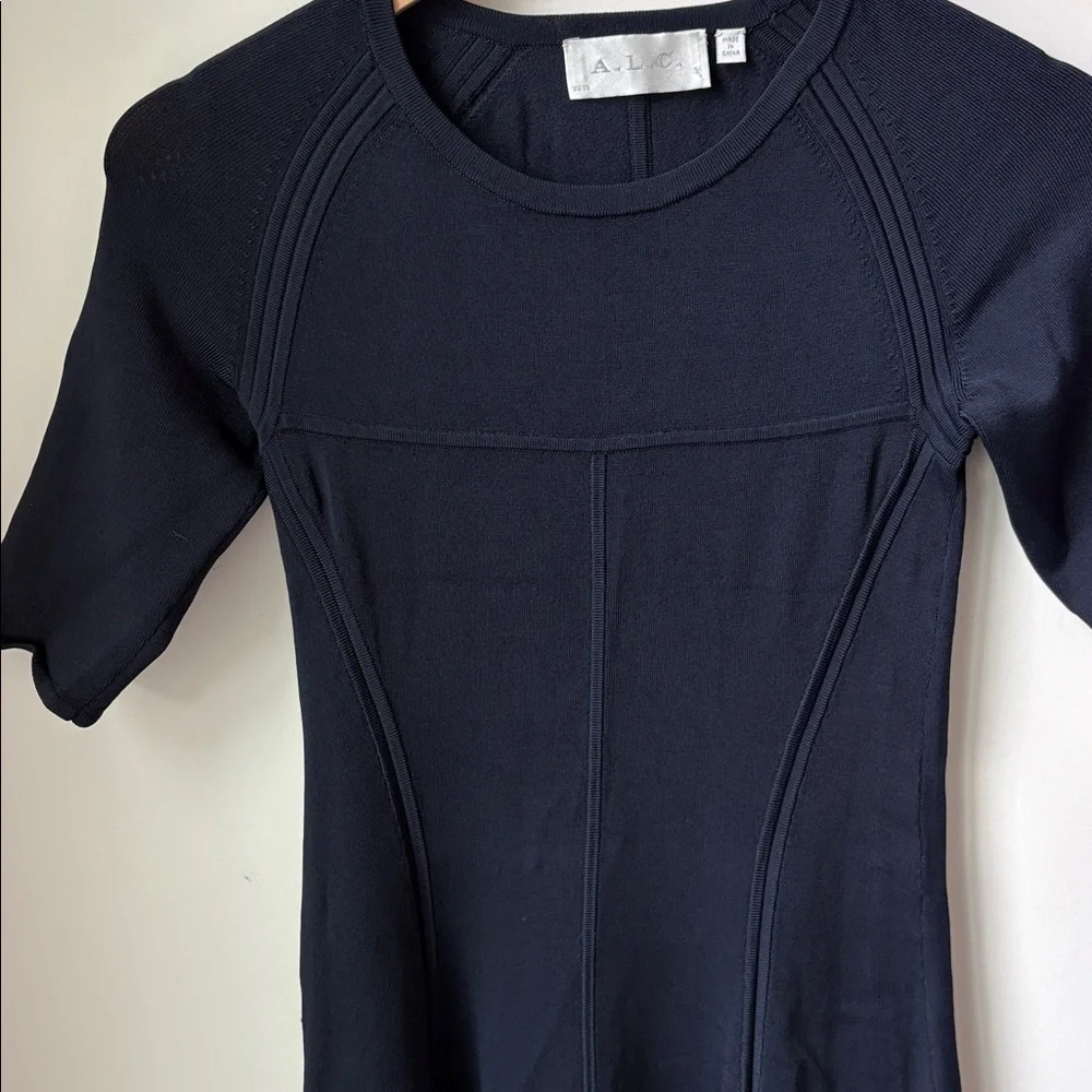 A.L.C. Selby Mini Dress Navy Blue Stretch Fit & Flare Dressy Quiet Luxury Size S - Picture 4 of 8